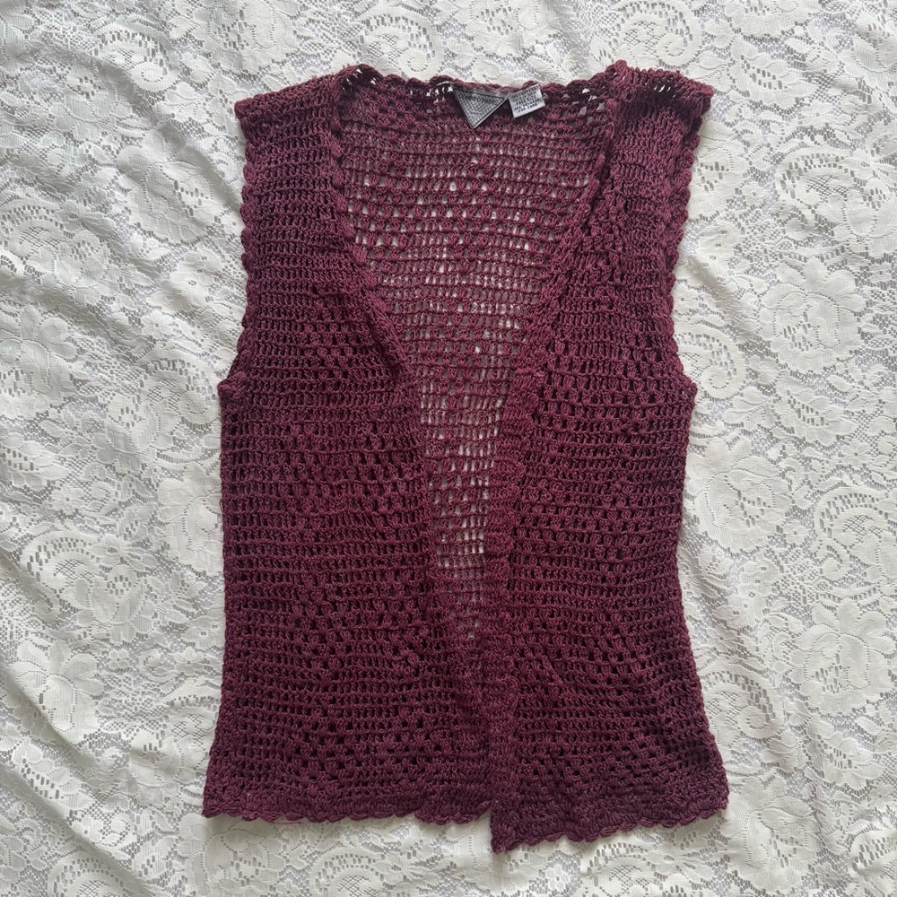 Connections NYC Vintage Burgundy "Free Size" Crocheted Vest